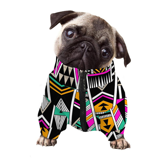 Vintage Tribal Aztec Pattern Print Dog Zip Up Jacket