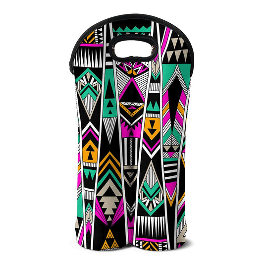 Vintage Tribal Aztec Pattern Print Double Neoprene Wine Tote