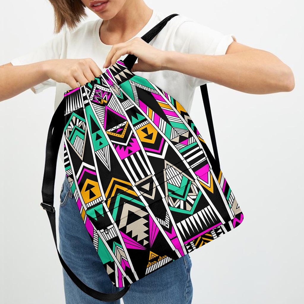 Vintage Tribal Aztec Pattern Print Drawstring Backpack