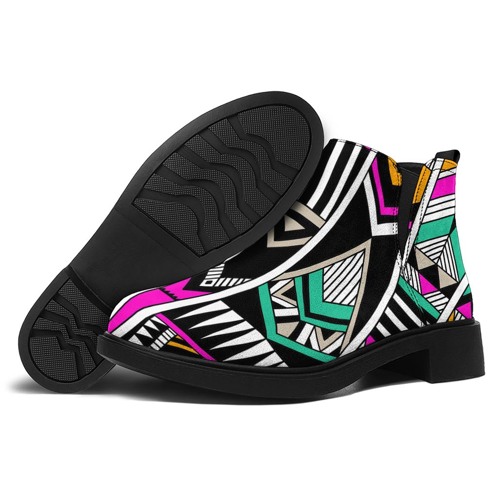 Vintage Tribal Aztec Pattern Print Flat Ankle Boots