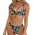 Vintage Tribal Aztec Pattern Print Front Bow Tie Bikini