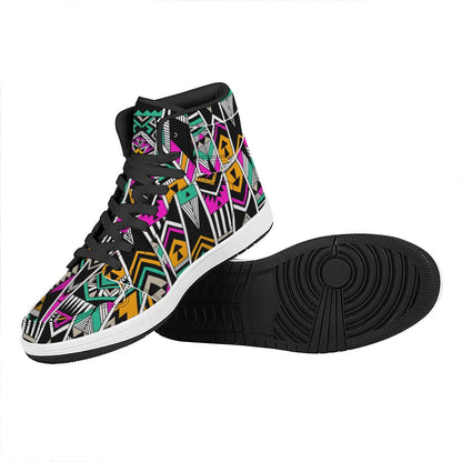 Vintage Tribal Aztec Pattern Print High Top Leather Sneakers
