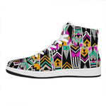 Vintage Tribal Aztec Pattern Print High Top Leather Sneakers