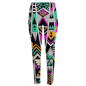 Vintage Tribal Aztec Pattern Print High-Waisted Pocket Leggings