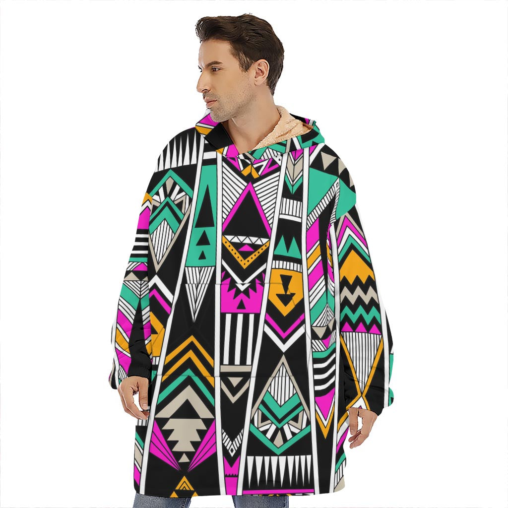 Vintage Tribal Aztec Pattern Print Hoodie Blanket