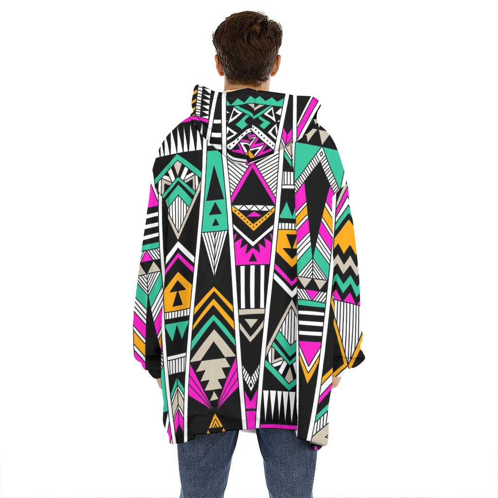 Vintage Tribal Aztec Pattern Print Hoodie Blanket