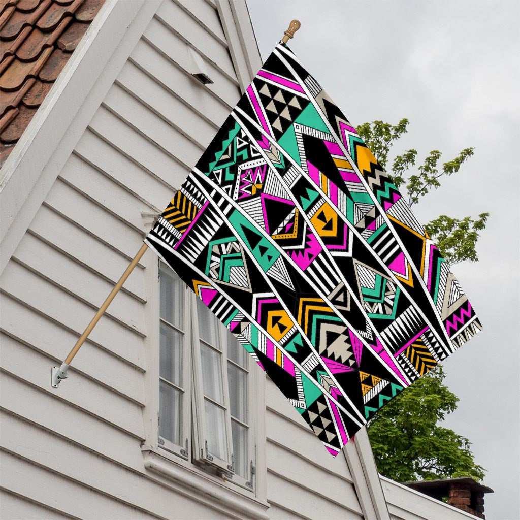 Vintage Tribal Aztec Pattern Print House Flag