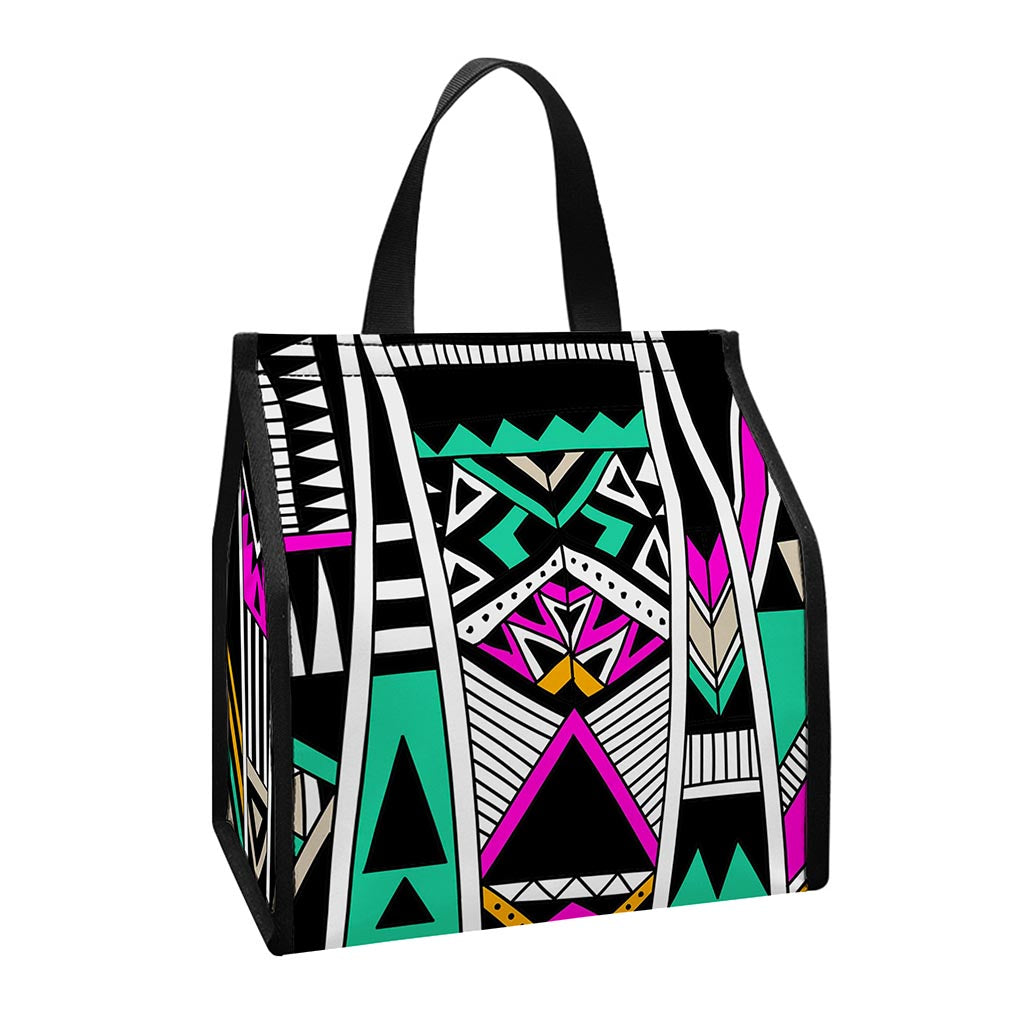 Vintage Tribal Aztec Pattern Print Insulated Lunch Tote