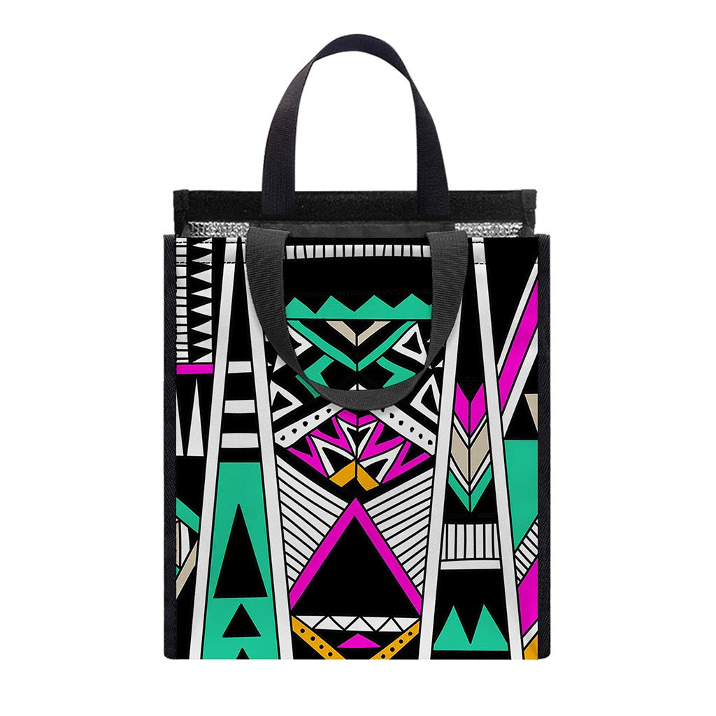 Vintage Tribal Aztec Pattern Print Insulated Lunch Tote