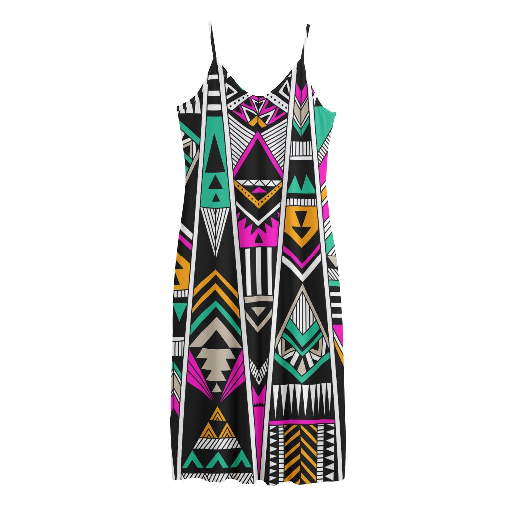 Vintage Tribal Aztec Pattern Print Jersey Midi Cami Dress