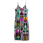Vintage Tribal Aztec Pattern Print Jersey Midi Cami Dress