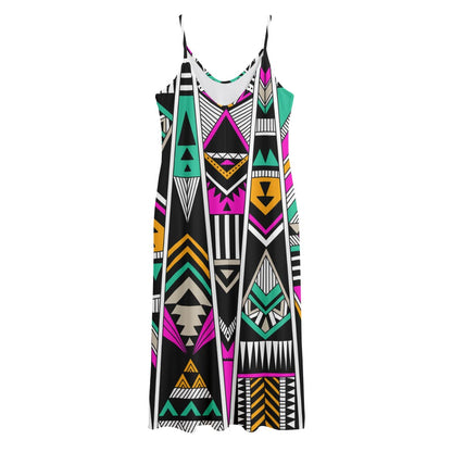 Vintage Tribal Aztec Pattern Print Jersey Midi Cami Dress