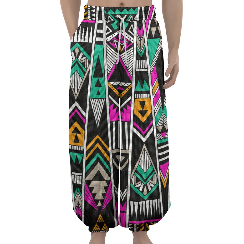 Vintage Tribal Aztec Pattern Print Lantern Pants