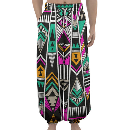 Vintage Tribal Aztec Pattern Print Lantern Pants