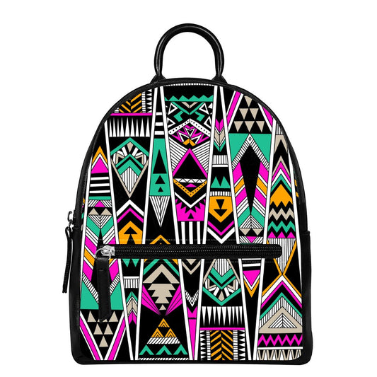 Vintage Tribal Aztec Pattern Print Leather Backpack