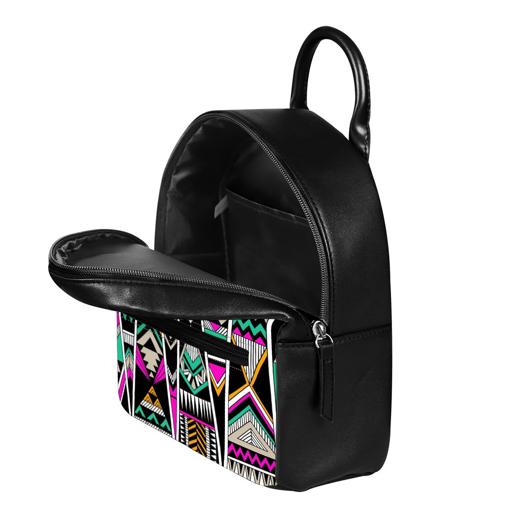Vintage Tribal Aztec Pattern Print Leather Backpack