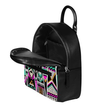 Vintage Tribal Aztec Pattern Print Leather Backpack