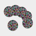 Vintage Tribal Aztec Pattern Print Leather Coaster Set