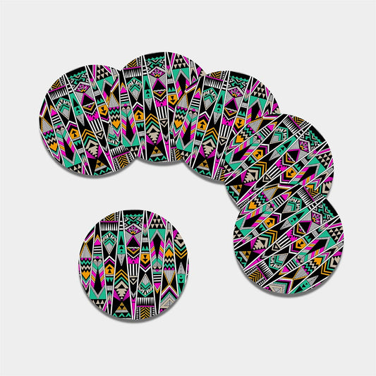 Vintage Tribal Aztec Pattern Print Leather Coaster Set
