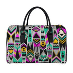 Vintage Tribal Aztec Pattern Print Leather Duffle Bag
