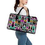 Vintage Tribal Aztec Pattern Print Leather Duffle Bag