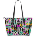 Vintage Tribal Aztec Pattern Print Leather Tote Bag With Zipper