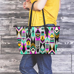 Vintage Tribal Aztec Pattern Print Leather Tote Bag