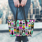 Vintage Tribal Aztec Pattern Print Leather Tote Bag