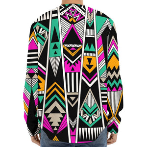 Vintage Tribal Aztec Pattern Print Long Sleeve Baseball Jersey