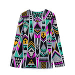 Vintage Tribal Aztec Pattern Print Long Sleeve Short Coat