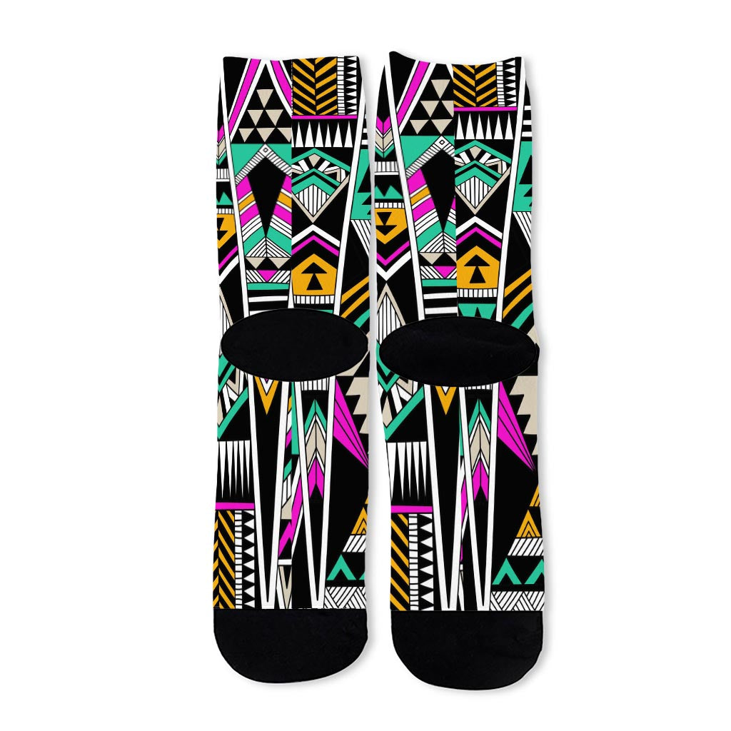 Vintage Tribal Aztec Pattern Print Long Socks