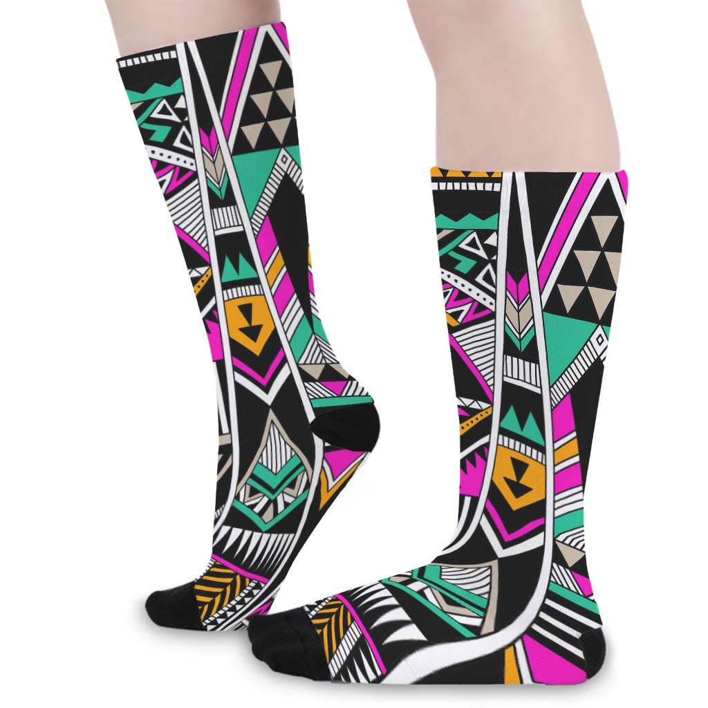 Vintage Tribal Aztec Pattern Print Long Socks