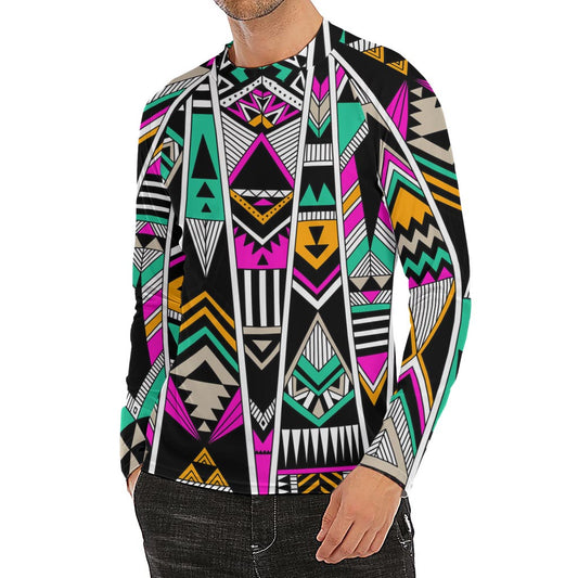 Vintage Tribal Aztec Pattern Print Men's Long Sleeve Rash Guard