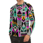 Vintage Tribal Aztec Pattern Print Men's Long Sleeve Rash Guard