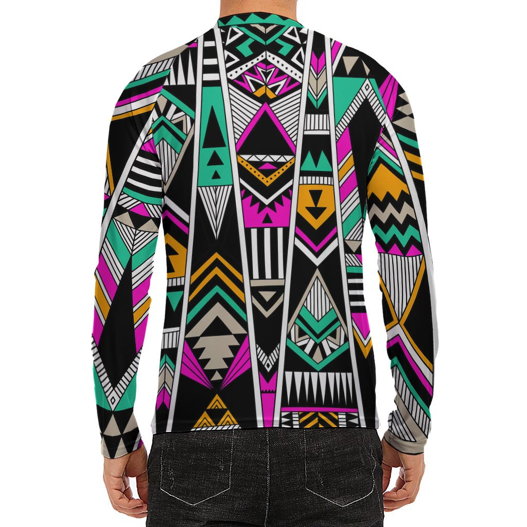 Vintage Tribal Aztec Pattern Print Men's Long Sleeve Rash Guard