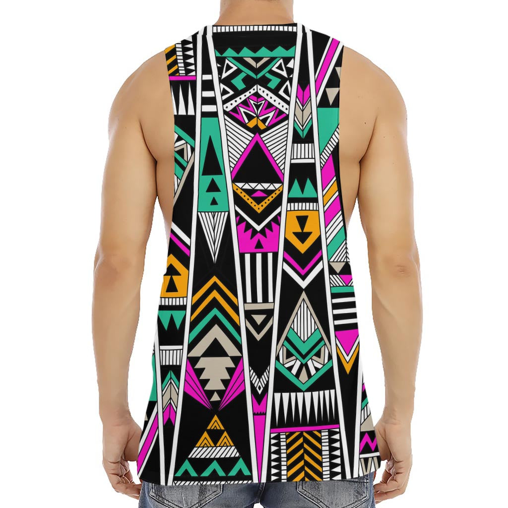 Vintage Tribal Aztec Pattern Print Men's Muscle Tank Top