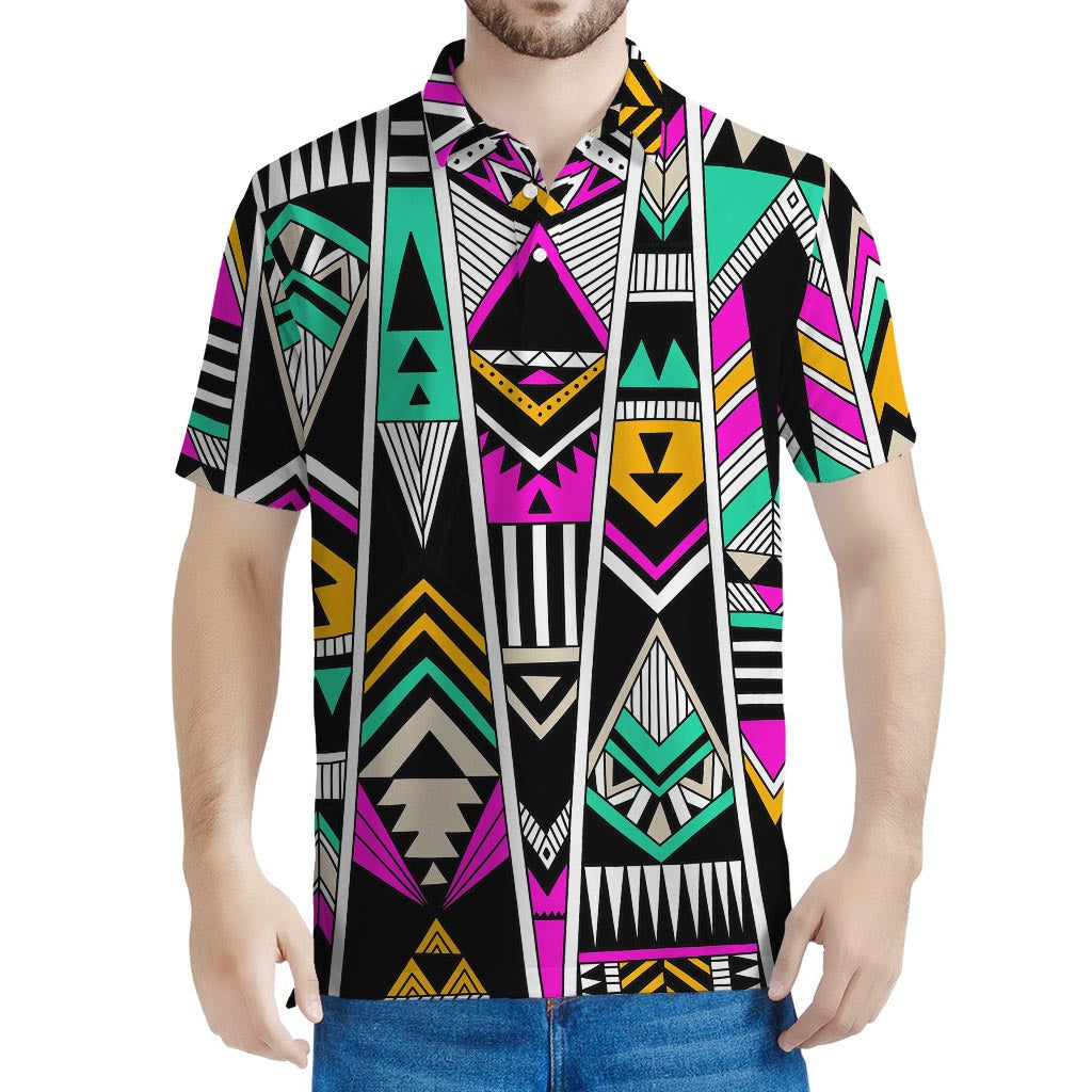 Vintage Tribal Aztec Pattern Print Men's Polo Shirt