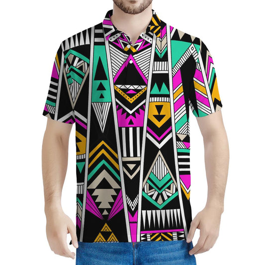 Vintage Tribal Aztec Pattern Print Men's Polo Shirt
