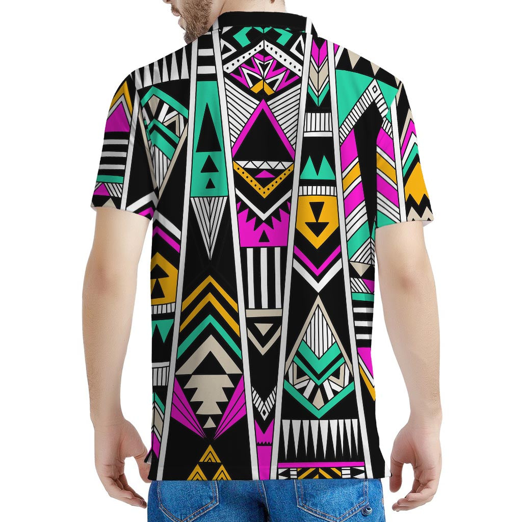 Vintage Tribal Aztec Pattern Print Men's Polo Shirt