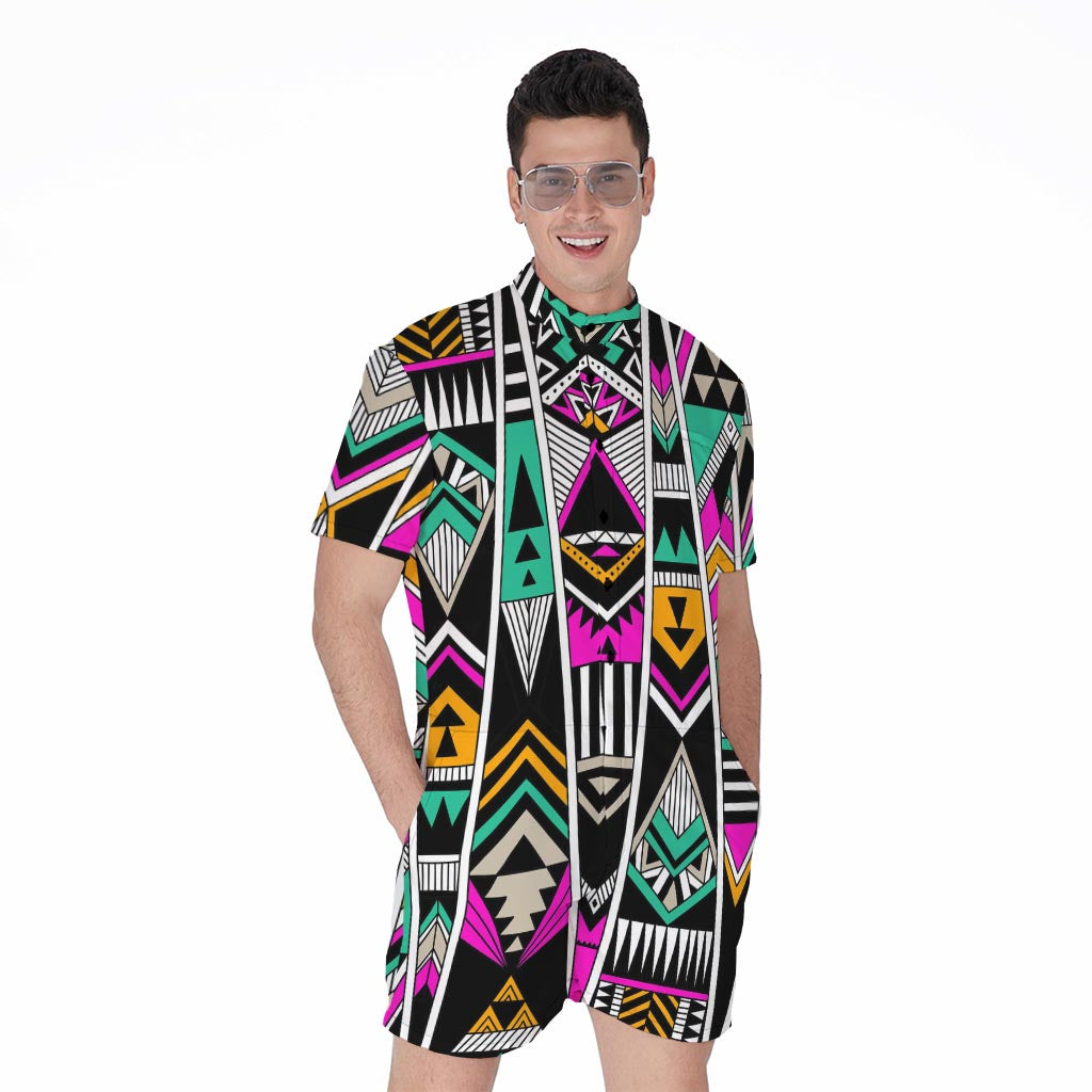Vintage Tribal Aztec Pattern Print Men's Rompers