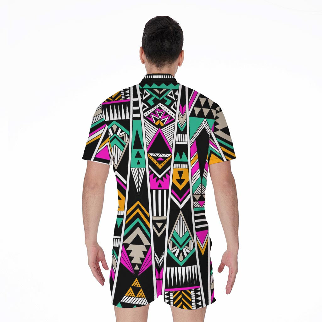 Vintage Tribal Aztec Pattern Print Men's Rompers
