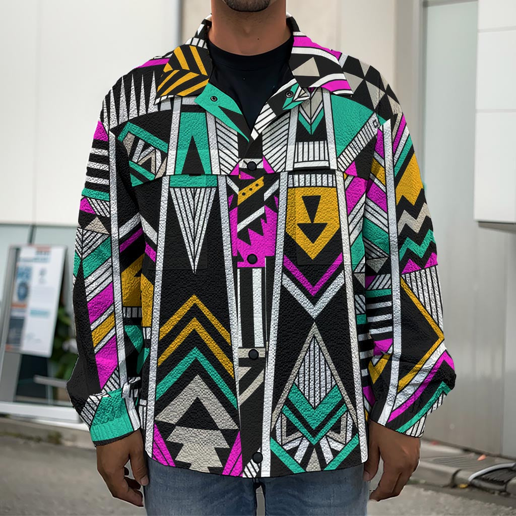 Vintage Tribal Aztec Pattern Print Men's Shirt Jacket