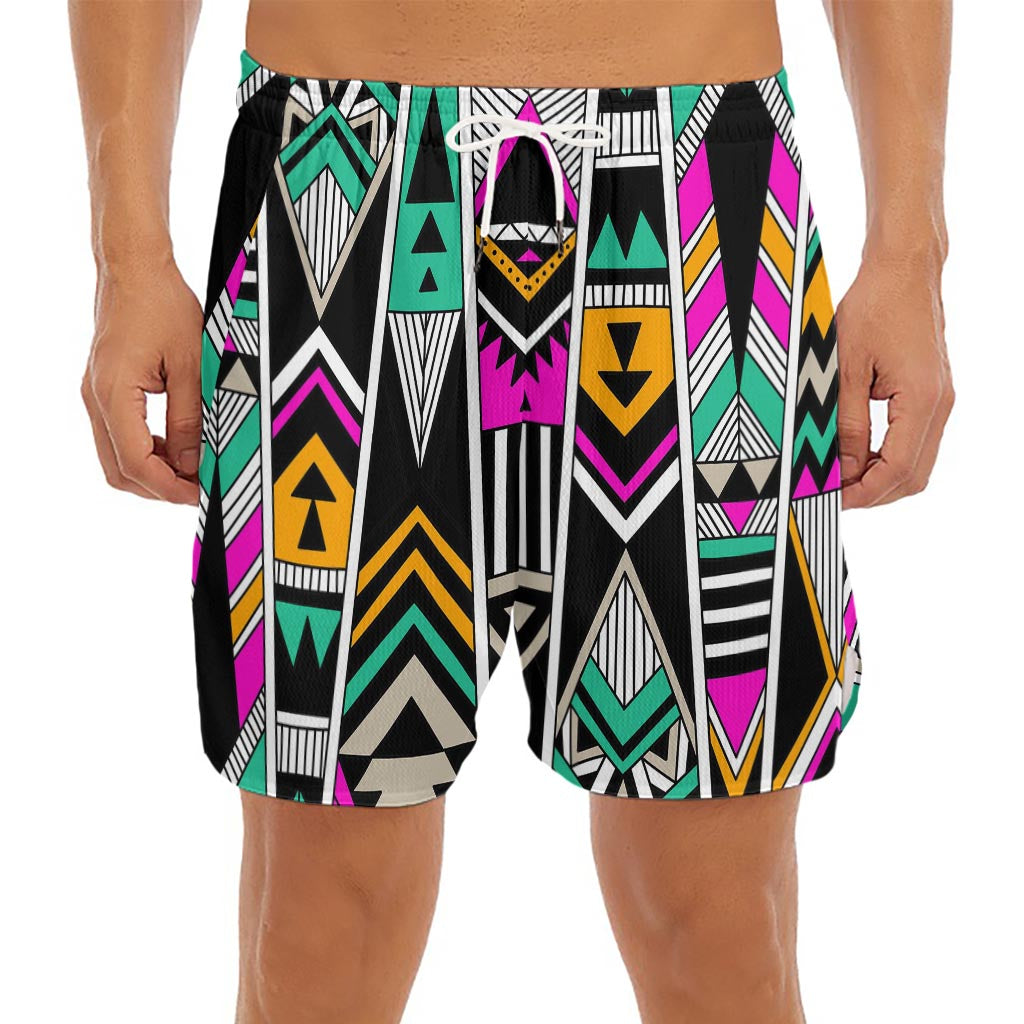 Vintage Tribal Aztec Pattern Print Men's Split Running Shorts