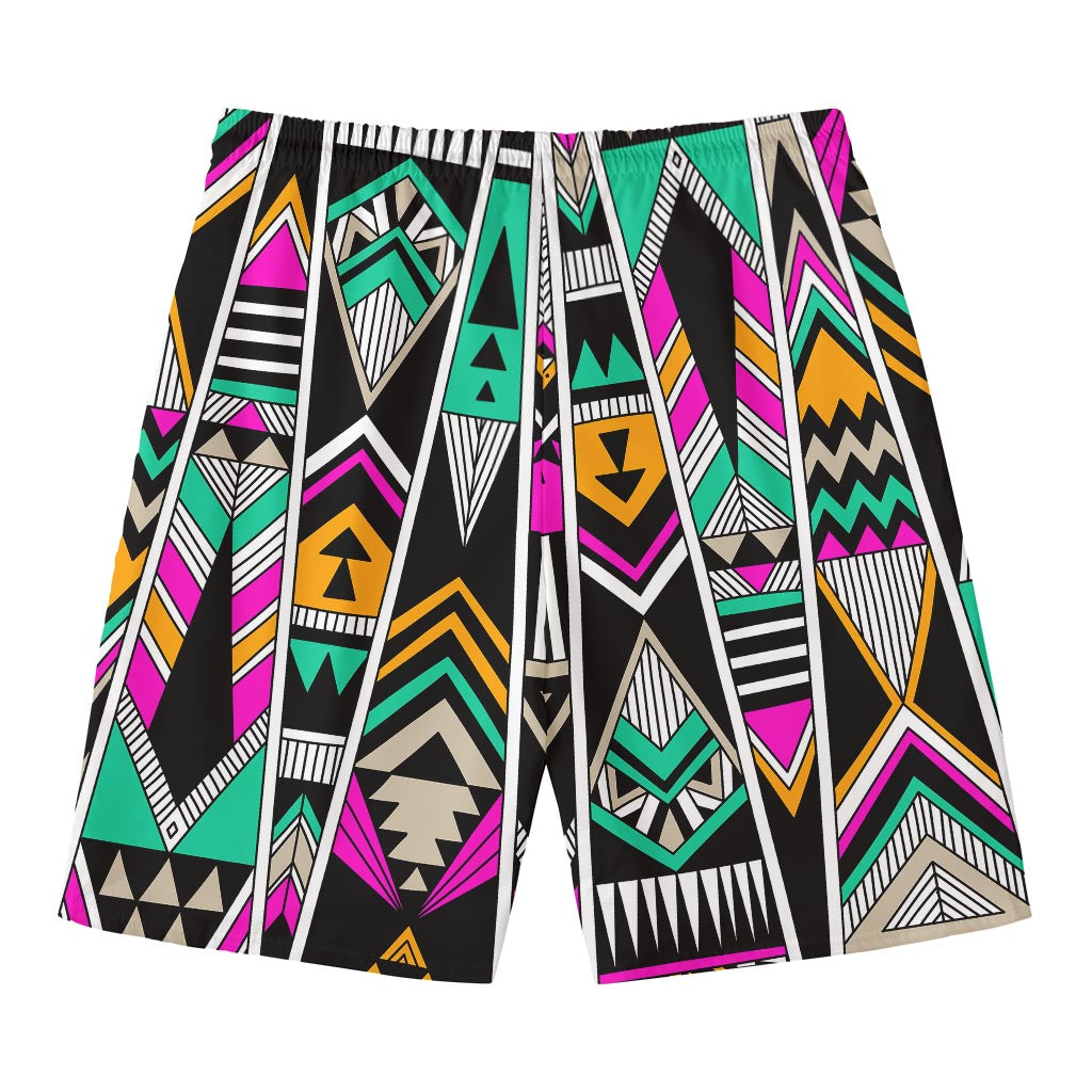 Vintage Tribal Aztec Pattern Print Men's Swim Trunks