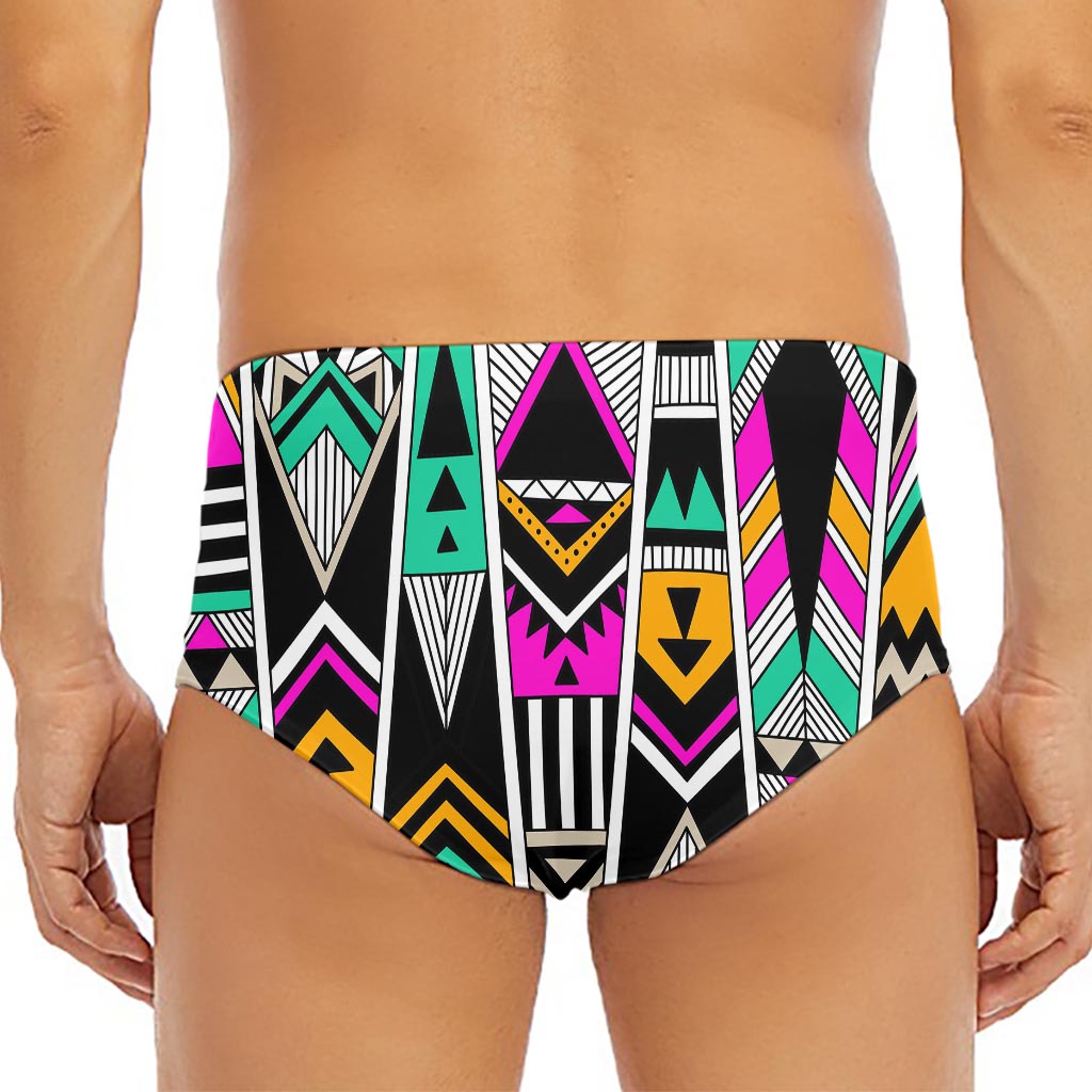 Vintage Tribal Aztec Pattern Print Men's Triangle Swim Briefs