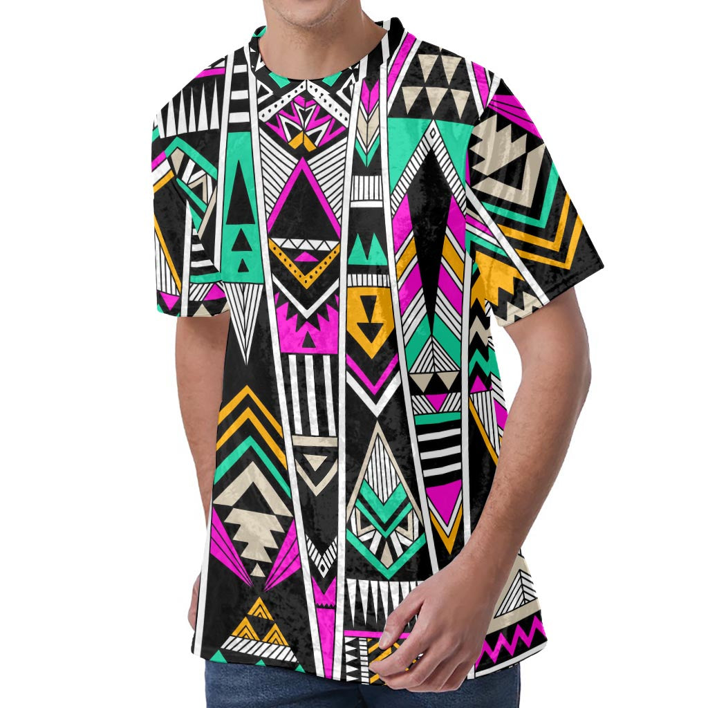 Vintage Tribal Aztec Pattern Print Men's Velvet T-Shirt