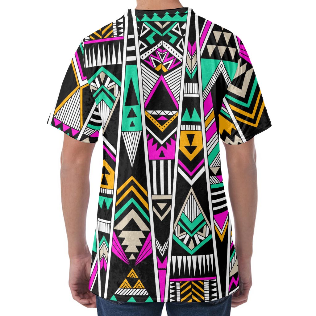 Vintage Tribal Aztec Pattern Print Men's Velvet T-Shirt