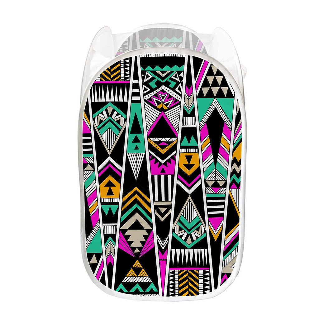 Vintage Tribal Aztec Pattern Print Mesh Laundry Hamper