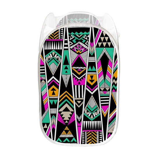 Vintage Tribal Aztec Pattern Print Mesh Laundry Hamper
