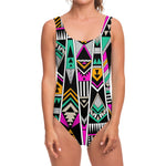 Vintage Tribal Aztec Pattern Print One Piece Swimsuit